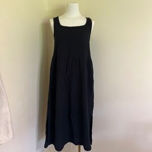 Madewell Black Cotton Double Gauze Sleeveless Midi Dress Square Neck Small